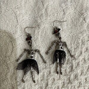 Skeleton Dangle Earrings with Black Skirt